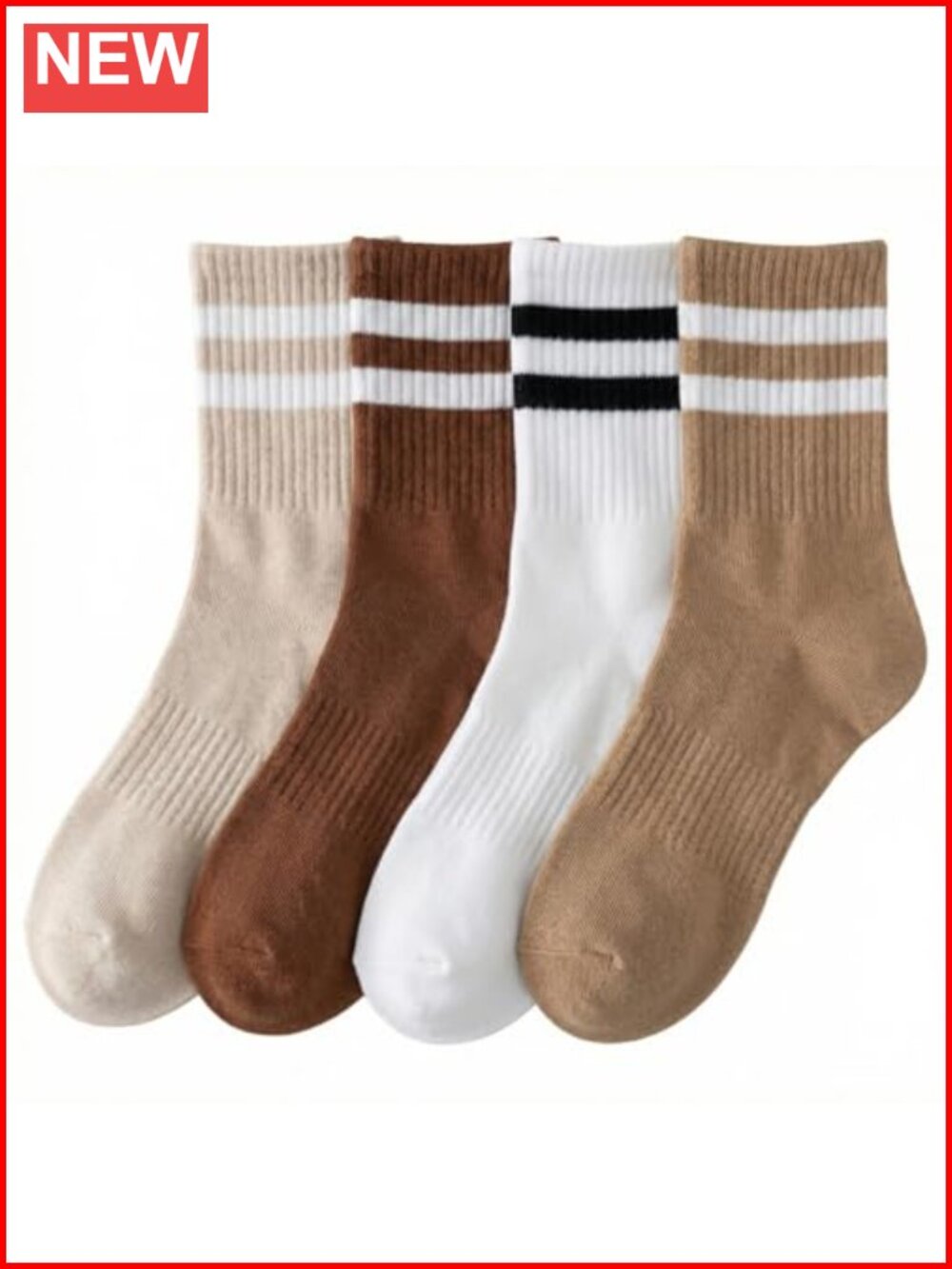 Striped Crew Socks Cotton Cozy Casual Athletic Long Socks 4 Pairs